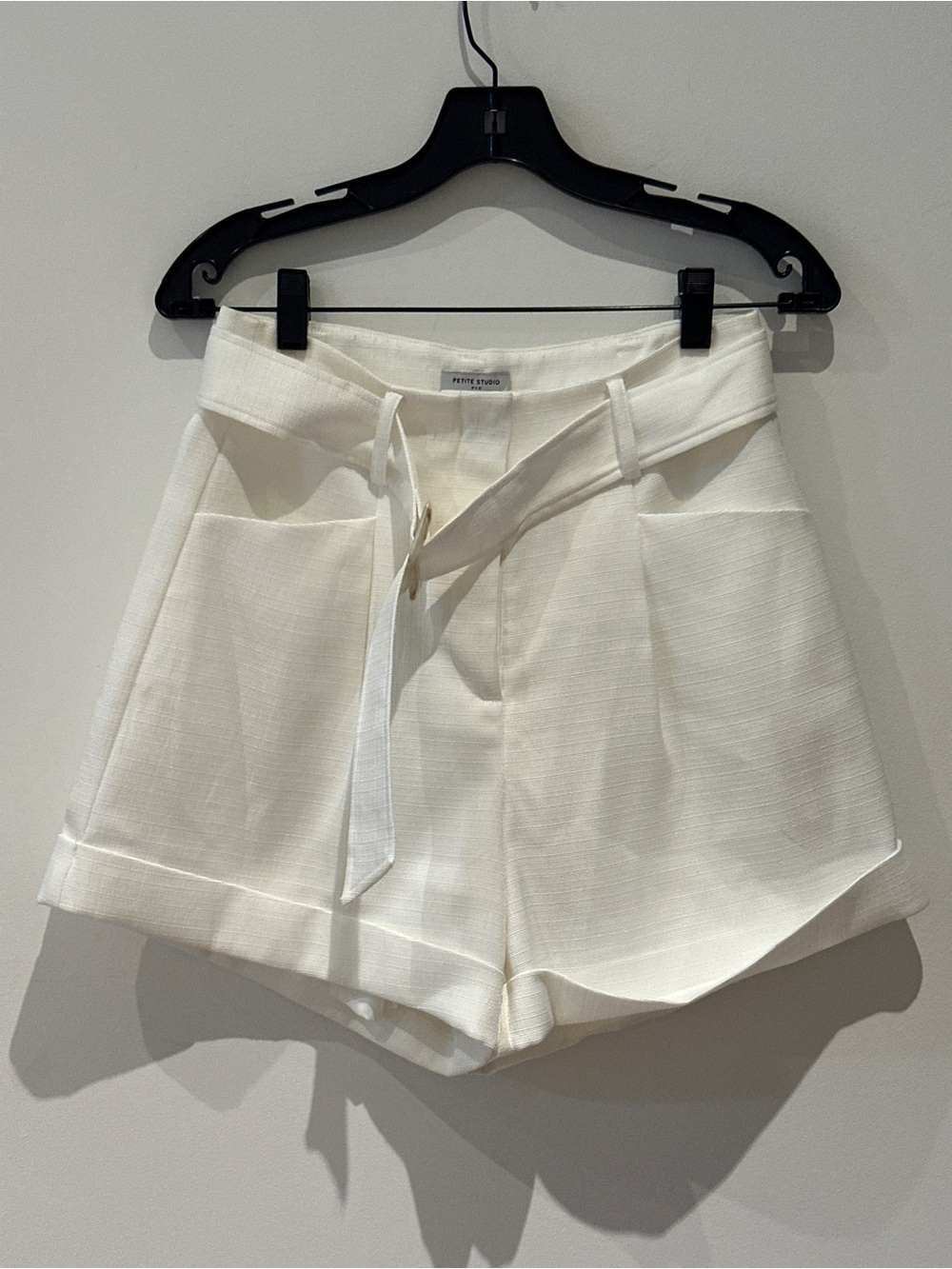 NWOT - Petite Studio Cream Belted High-Waist Shorts